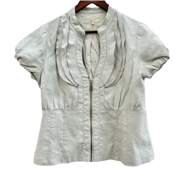 RW &CO Jackets & Blazers - RW & CO Women’s Vintage Grey Jacket Short Sleeve Ruffled Collar 100% Ramie Large